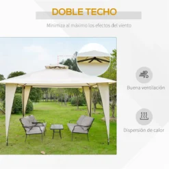 Outsunny Cenador De Jardín 3,45x3,45 M Carpa Con Doble Techo Y 8 Orificios De Drenaje Marco Metálico Para Celebraciones Fiestas Bodas Exteriores Beige -Tienda Barata Lounge Sol 5d34d06cef3c445e9922a24cc01a87f50d540c71 d1b759d8ac1245759933a56fb00f4abb