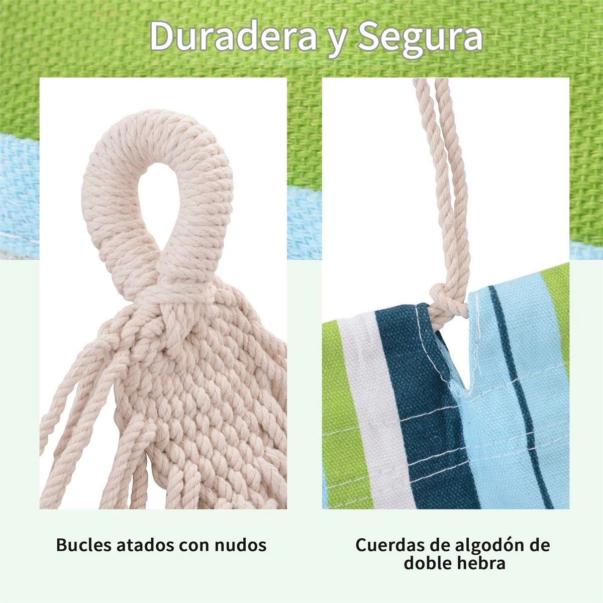 Outsunny Hamaca De Algodón Para Jardín 200x150 Cm Hamaca Colgante Portátil Carga Máx. 180 Kg Para Acampar Piscina Camping Rayas Multicolor 6 Outsunny Hamaca De Algodón Para Jardín 200x150 Cm Hamaca Colgante Portátil Carga Máx. 180 Kg Para Acampar Piscina Camping Rayas Multicolor - Imagen 4