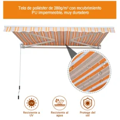 Outsunny Toldo Retráctil Con Manivela Toldo De 300x250cm Con Brazo Articulado De Aluminio Y Poliéster 280g/m² Rayas Naranja Beige Y Blanco -Tienda Barata Lounge Sol 5f25fb66dbdef6b57406a14fc3a9f4422b93b073 30cc9f86bb92491c85c128d55092260a