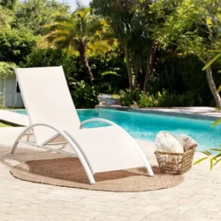 Tumbona De Metal/textil Trenzado Beige/blanco GAETA