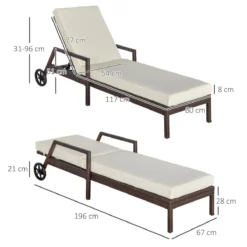 Outsunny Conjunto De 2 Tumbonas De Ratán De Jardín Con Cojines Acolchados Respaldo Ajustable En 5 Posiciones 2 Ruedas Y Tela Extraíble Lavable 67x196x51 Cm Crema -Tienda Barata Lounge Sol 600f21c3d8e3ec138d56dad25c040533ed9fef83 294710cbaac544c9a77f79370e8d8a4c