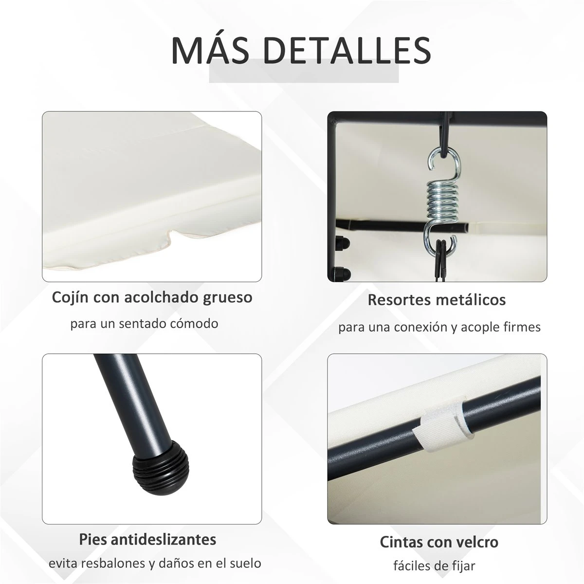 Outsunny Columpio Balancín Jardín De 3 Plazas Convertible En Cama Con Techo Ajustable Cojín Acolchado Y Almohadas Para Balcón Terraza Carga 340 Kg Acero 200x125x170 Cm Crema 8 Outsunny Columpio Balancín Jardín De 3 Plazas Convertible En Cama Con Techo Ajustable Cojín Acolchado Y Almohadas Para Balcón Terraza Carga 340 Kg Acero 200x125x170 Cm Crema - Imagen 6