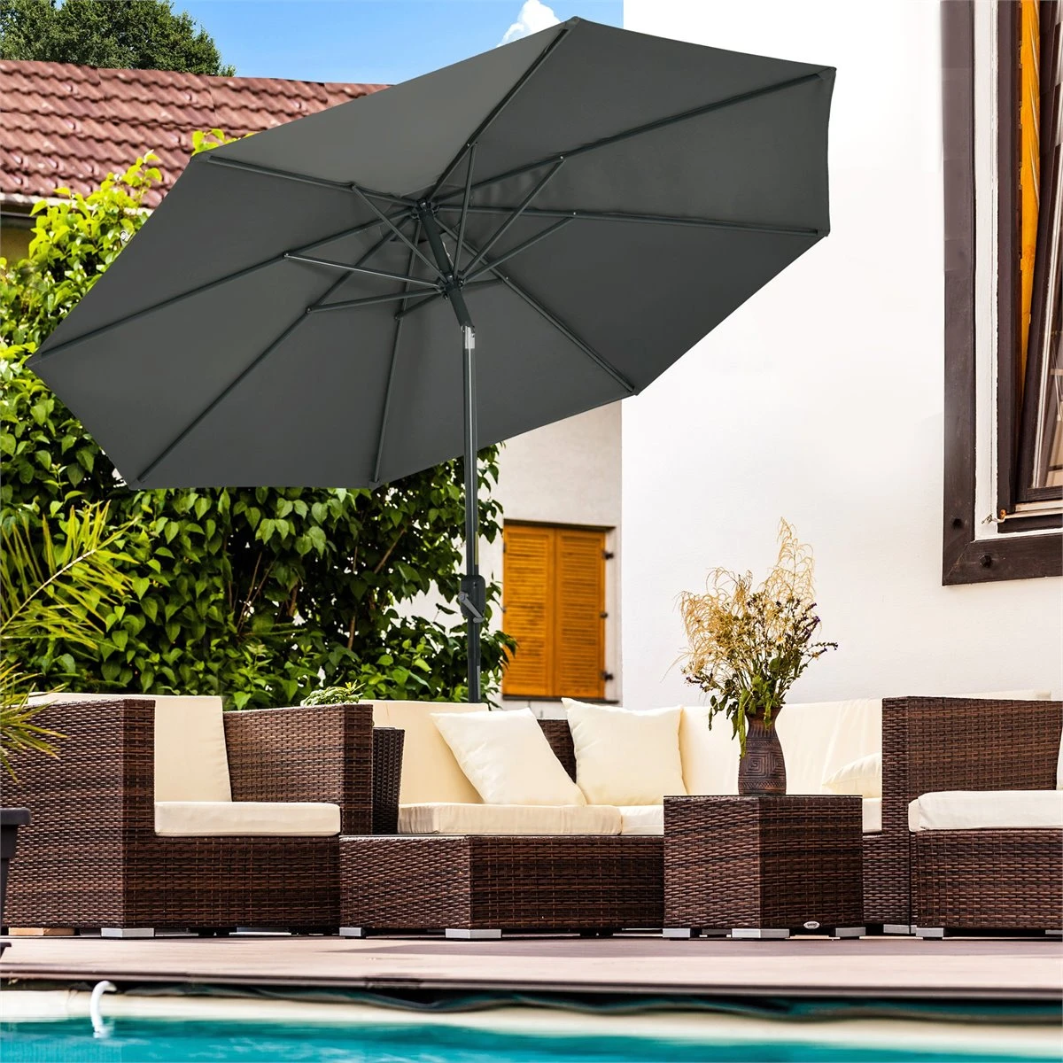 Outsunny Sombrilla De Jardín Ø264x253 Cm Con Protección UV 50+ Parasol De Aluminio Inclinable Con Manivela Para Terraza Balcón Exterior Gris 4 Outsunny Sombrilla De Jardín Ø264x253 Cm Con Protección UV 50+ Parasol De Aluminio Inclinable Con Manivela Para Terraza Balcón Exterior Gris - Imagen 2