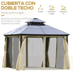 Outsunny Cenador De Jardín 3x3 M Marco De Aluminio Con Doble Techo De Policarbonato Y 4 Cortinas 4 Mosquiteras Con Cremallera Para Exterior Fiestas Beige Y Negro 14 Outsunny Cenador De Jardín 3x3 M Marco De Aluminio Con Doble Techo De Policarbonato Y 4 Cortinas 4 Mosquiteras Con Cremallera Para Exterior Fiestas Beige Y Negro -Tienda Barata Lounge Sol 6344ed44cd50ce94363d486cfc0bcb4a8d29192d 6b58d4ccfdb048f9b715c66aa6a6ef37
