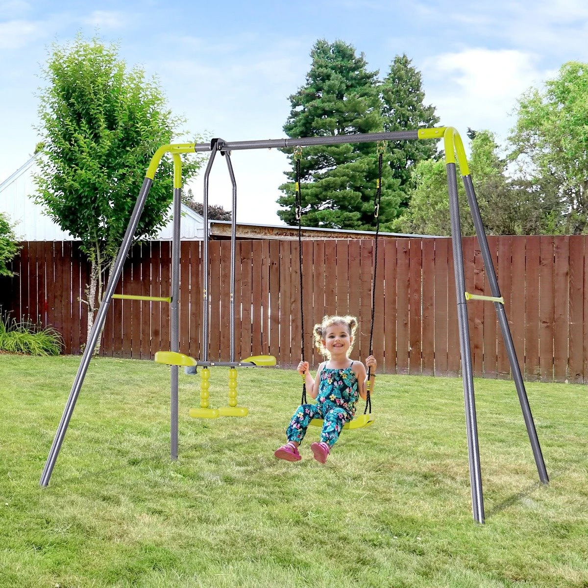 HOMCOM Set De Columpio Infantil Al Aire Libre Con Columpio Y Balancín Doble Plaza Juguetes Exterior Adecuado Para +3 Años 245x138x180cm Verde Y Gris 10 HOMCOM Set De Columpio Infantil Al Aire Libre Con Columpio Y Balancín Doble Plaza Juguetes Exterior Adecuado Para +3 Años 245x138x180cm Verde Y Gris - Imagen 8