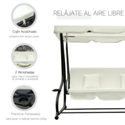 Outsunny Columpio Balancín Jardín 3 Plazas Convertible En Cama Techo Parasol Regulable Bandeja Para Bebida Terrza Balcón Exterior Carga Máx. 340kg Acero 200x120x164cm Beige -Tienda Barata Lounge Sol 6500befecdbf2c3421d828ac8a91eec467704f8b 1582e355fa664048b28520f730032d67