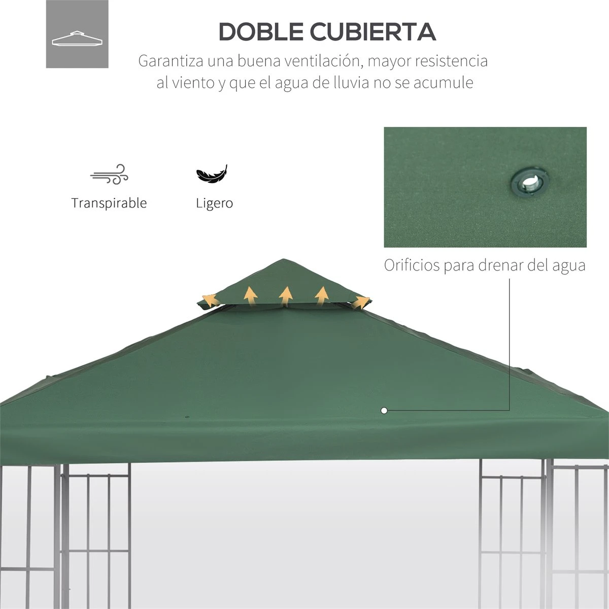 Outsunny Techo De Reemplazo 3X3 Metros Para Carpa Pabellon Toldo Eventos Y Bodas Verde Esmeralda 6 Outsunny Techo De Reemplazo 3X3 Metros Para Carpa Pabellon Toldo Eventos Y Bodas Verde Esmeralda - Imagen 4
