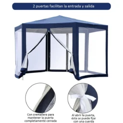 Outsunny Carpa Gazebo Tipo Cenador Hexagonal Con Mosquitera Para Jardín Y Terraza Ø1,97 M Material De Poliéster Repelente Al Agua (Azul) -Tienda Barata Lounge Sol 6c24591eb8b041ca818ab2622e2aca6e3420c9ba a71d97060cdf4fe7bd7808b8f7b91819