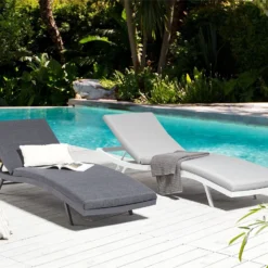 Tumbona Reclinable De Metal/textil Trenzado Gris Claro/blanco AMELIA