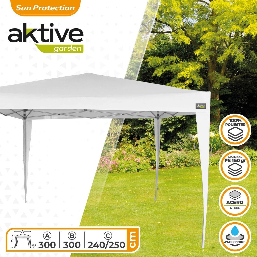 Cenador Plegable Blanco Poliéster UV50 300x300x240/250 Cm Aktive 4 Cenador Plegable Blanco Poliéster UV50 300x300x240/250 Cm Aktive - Imagen 2