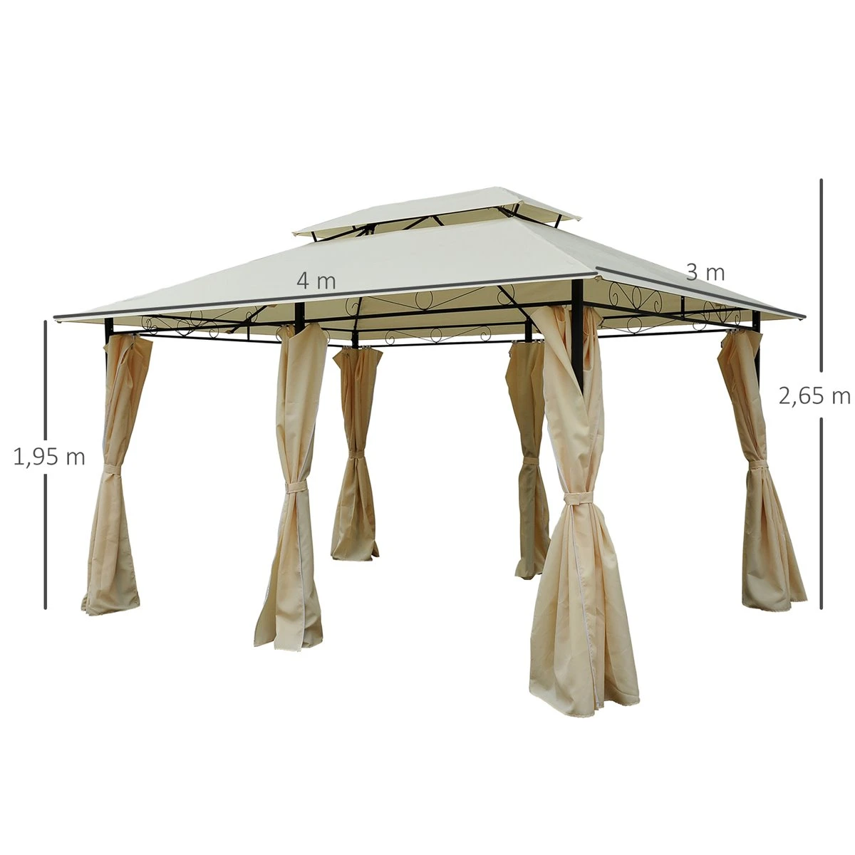 Outsunny Cenador De Jardín 3x4 M Marco Acero Gazebo Con Doble Techo 6 Cortinas Laterales 8 Orificios De Drenaje Buena Ventilación Para Fiestas Eventos Crema 5 Outsunny Cenador De Jardín 3x4 M Marco Acero Gazebo Con Doble Techo 6 Cortinas Laterales 8 Orificios De Drenaje Buena Ventilación Para Fiestas Eventos Crema - Imagen 3