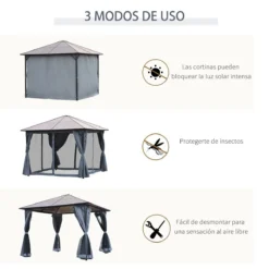 Outsunny Cenador De Jardín 3x3 M Pabellón De Exterior Con Techo De Policarbonato 4 Cortinas Laterales Y 4 Mosquiteras Con Cremalleras Marco De Metal Para Fiestas Eventos Multicolor -Tienda Barata Lounge Sol 716c366475005ac8cd92be1032eaf742208dc7ff b05c7ec1c3dc47fc8282e16757c962b3