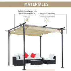 Outsunny Pérgola De Metal 3x3m Gazebo Cenador Para Jardín Patio O Terraza Con Techo Retráctil Tela Poliéster Resistente Al Agua Y UV -Tienda Barata Lounge Sol 7312c109f01a3ade4310a0a5af505972a982617f 7ed327674ba243e6bfd5ec0af57bfd26