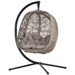 Outsunny Silla Colgante Con Soporte De Acero Sillón Colgante Hamaca Con Cesta Plegable Y Cojines Para Interiores Y Exterior Carga 120 Kg 126x96x172 Cm Marrón -Tienda Barata Lounge Sol 73ccd972d1a69ac0bf48135139fd54c0431b8cde 3c96defbfd594ce1be986e153df28557