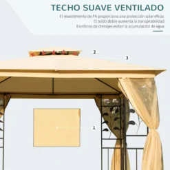 Outsunny Cenador De Jardín 300x300x280 Cm Carpas Para Exterior Grandes Doble Techo Con Mosquitera Y Piquetas Para El Suelo Fácil De Drenar Poliéster Acero Beige -Tienda Barata Lounge Sol 743335dc4dbe52efeb707ee1a1a6c9651bec22af fadd1144ef7340f79aa7bb3fc8254013