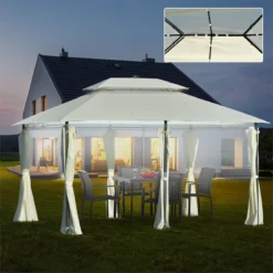 Outsunny Carpa De Jardín 4x3 M Cenador Con Doble Techo 6 Cortinas Laterales Luz LED Con Panel Solar Para Patio Terraza Color Crema -Tienda Barata Lounge Sol 75c716ef6d9456e5b6d33e549bf6e3af677b289e fba2efffb13c4421bc6a984fe8ef799f
