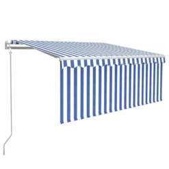 Toldo Automático Retráctil Con Persiana Azul Y Blanco 3x2,5m VidaXL