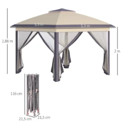 Outsunny Carpa Plegable Exterior 3,3x3,3x2,88 M Altura Ajustable Cenador De Jardín Con Doble Techo 4 Mosquiteras Extraíbles Y Bolsa De Transporte Para Camping Fiestas Beige -Tienda Barata Lounge Sol 7672b17ec29acdf37083a38871a2d4828df2161b caf0cffec678444d86826fca383eb07d