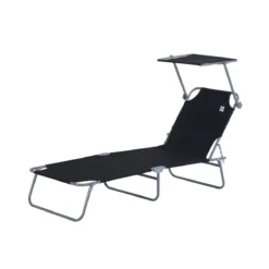 Outsunny Tumbona De Jardín Plegable Con Toldo Desmontable Y Regulable Respaldo Reclinable Para Jardín Terraza Acampada Al Aire Libre 187x58x36cm Negro