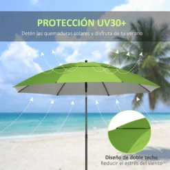 Outsunny Sombrilla De Playa Ø185x205 Cm Parasol Para Terraza Con Techo Doble Ángulo Ajustable Protección UV30+ 8 Varillas De Acero Y Bolsa De Transporte Verde 14 Outsunny Sombrilla De Playa Ø185x205 Cm Parasol Para Terraza Con Techo Doble Ángulo Ajustable Protección UV30+ 8 Varillas De Acero Y Bolsa De Transporte Verde -Tienda Barata Lounge Sol 7822cf48751e8fb7d49fbfef260e2047b2ee2daf 509ea68d7f1b4f5c939675173b692176