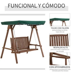 Outsunny Banco Columpio De Jardín De Madera Con Dosel Verde 160x120x165 Cm Carga 227 Kg Balancín Para Patio Jardín Terraza Exterior Protección Solar Marrón -Tienda Barata Lounge Sol 782cdb6763ae9f2fa0764c2d06037b13aa75a15a a2de1a87b2dc44c7a9081e2fb33f267c