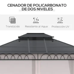 Outsunny Cenador De Jardín 3,6x3 M Gazebo De Exterior Con Techo Doble De Policarbonato 4 Cortinas Mosquiteras Laterales Con Cremallera Y Marco De Aluminio Para Patio Fiestas Terraza -Tienda Barata Lounge Sol 7b0a76156fe4c1432e051cdc39c6d46b9a1b3798 960d949a83fc4319bc5948e0595fcf99