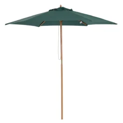 Outsunny Sombrilla Parasol De Madera Ø250x230cm Para Exterior Con 6 Varillas Sistema De Cuerda Con Fijación Desmontable Portátil Fácil De Guardar Y Transportar Verde