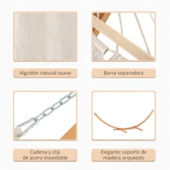 Outsunny Hamaca Con Soporte De Madera Hamaca De Jardín Colgante Con Marco Y Tumbona De Algodón 200x120 Cm Para Terraza Balcón Carga 150 Kg 392x120x102 Cm Blanco Y Natural -Tienda Barata Lounge Sol 7ca2c66d138fe3bec9183a48886dfb581b30ce1d c3f8a7e3b9774118908e3b9c1f24932a