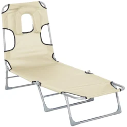 Outsunny Tumbona Reclinable Y Plegable De Jardín Con Orificio De Lectura Reposacabezas Y Respaldo Ajustable En 5 Niveles Para Playa 182x56x24,5 Cm Beige -Tienda Barata Lounge Sol 7fb5394210205aeada1f2c68b330f2701ee49471 138a73debc604dbfa5d0c8d5290aed15