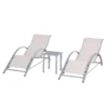 Outsunny 2 Tumbonas De Jardín 59x169x66 Cm Con Mesa De Café 41x41x45 Cm De Vidrio Templado Reposabrazos Para Patio Piscina Terraza Aire Libre Beige