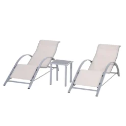 Outsunny 2 Tumbonas De Jardín 59x169x66 Cm Con Mesa De Café 41x41x45 Cm De Vidrio Templado Reposabrazos Para Patio Piscina Terraza Aire Libre Beige