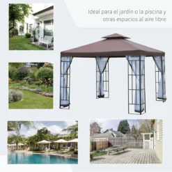 Outsunny Cenador De Jardín 3x3 M Pabellón Para Exterior Con Doble Techo De Ventilación 4 Mosquiteras Extraíbles Y Marco De Acero Protección Solar Para Fiestas Eventos Café -Tienda Barata Lounge Sol 8389e8ed2b751f0d9f92d587c19af378cb98950b 48b66867529d4fc594396b7442c8f02b