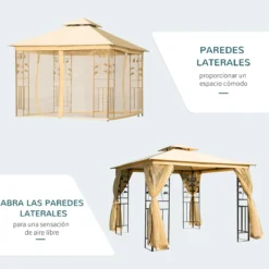 Outsunny Cenador De Jardín 300x300x280 Cm Carpas Para Exterior Grandes Doble Techo Con Mosquitera Y Piquetas Para El Suelo Fácil De Drenar Poliéster Acero Beige -Tienda Barata Lounge Sol 85f44e71513bee6ada88e4b286a7fe78bac1cc50 89f838bc405e4dc5afc48a5ed46bbe9d
