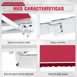 Outsunny Toldo Manual 395x245 Cm Toldo Para Patio Balcón Terraza Y Jardín Con Brazo Articulado De Aluminio Y Tela De Poliéster De 280g/m2 (Rojo) -Tienda Barata Lounge Sol 873e5e0cfc4df75800e63f4da7258635129e0944 90ca8c7676bb45468a24acc0d10f8d7c