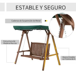 Outsunny Banco Columpio De Jardín De Madera Con Dosel Verde 160x120x165 Cm Carga 227 Kg Balancín Para Patio Jardín Terraza Exterior Protección Solar Marrón -Tienda Barata Lounge Sol 880dde4a5e5eddbfe903daf9e50f23899744bd2b a9813365ff704e39ad218faa3ff4623e