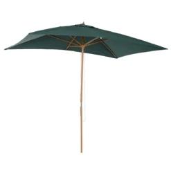 Outsunny Sombrilla Parasol 3x2m Y Altura 2,5m Jardín Terraza Poliéster 180 G/m² Y Madera Verde Oscuro