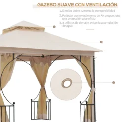 Outsunny Cenador De Jardín 3x3 M Con 4 Cortinas Laterales De Cremallera Y Doble Techo Con 8 Orificios De Drenaje Estilo Moderno Para Patio Aire Libre Beige -Tienda Barata Lounge Sol 89c939c85c70783df4fc798437e99a595fe4a548 eaf05bee4707411fb1016c80d9e2d297