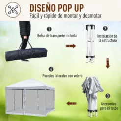 Outsunny Carpa Plegable 3x3m Paredes De Mosquitera Extraíbles Con Cremallera 4 Orificios De Drenaje Tela Oxford 420D Para Jardín Fiestas Blanco -Tienda Barata Lounge Sol 89f192c2f960ee7f1404bd603741ce08898126ff cfccbf14c4b84d0fb3bc19ef22694e20