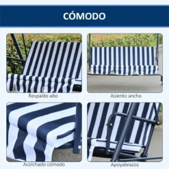 Outsunny Columpio Balancín De Jardín Exterior De 3 Plazas Con Cojín Techo Ajustable Y Marco De Metal Para Balcón Terraza Patio Carga Máx. 200 Kg 172x110x153 Cm Raya Azul -Tienda Barata Lounge Sol 8bd87936ef657bbc8a5881bf19459e3af2a652d6 ae675aba6b244f7ab43e253d408e48a7