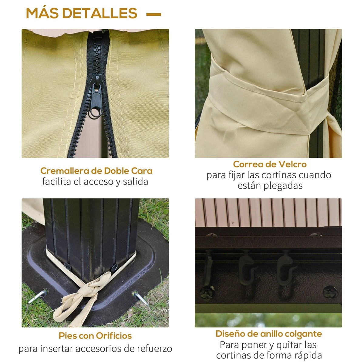 Outsunny Cenador De Jardín 3x3 M Marco De Aluminio Con Doble Techo De Policarbonato Y 4 Cortinas 4 Mosquiteras Con Cremallera Para Exterior Fiestas Beige Y Negro 10 Outsunny Cenador De Jardín 3x3 M Marco De Aluminio Con Doble Techo De Policarbonato Y 4 Cortinas 4 Mosquiteras Con Cremallera Para Exterior Fiestas Beige Y Negro - Imagen 8
