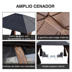 Outsunny Cenador De Jardín 300x365 Cm Marco De Aluminio Con Cortinas De Doble Capa Y Techo Metálico Para Reunión Familar Fiestas Bodas Negro Y Marrón -Tienda Barata Lounge Sol 8f2668a309a9c709f3642a6273b4f186333cb698 bf71351998c94abe9d3e4eacf75664bb