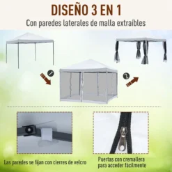 Outsunny Carpa Plegable 3x3m Paredes De Mosquitera Extraíbles Con Cremallera 4 Orificios De Drenaje Tela Oxford 420D Para Jardín Fiestas Blanco -Tienda Barata Lounge Sol 92c561a3605984cab9f90e0cfa73cb45f7b992b8 f899f801ad6d4255983744b168838549