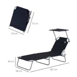 Outsunny Tumbona De Jardín Plegable Con Toldo Desmontable Y Regulable Respaldo Reclinable Para Jardín Terraza Acampada Al Aire Libre 187x58x36cm Negro -Tienda Barata Lounge Sol 957573083c9b16f69acc281d631dd86b50326ce5 1a1327bf0bf045428c3840cb00bd0a21