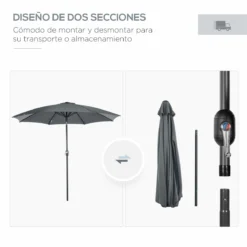 Outsunny Sombrilla De Jardín Ø300x240 Cm Parasol De Terraza Con Manivela Techo Inclinable Y 8 Varillas De Metal Para Patio Balcón Exterior Gris -Tienda Barata Lounge Sol 9618cb7829760e7e042daa11a14350902d1b13ff 636b7b0129e24c81923d9afee5a7859f