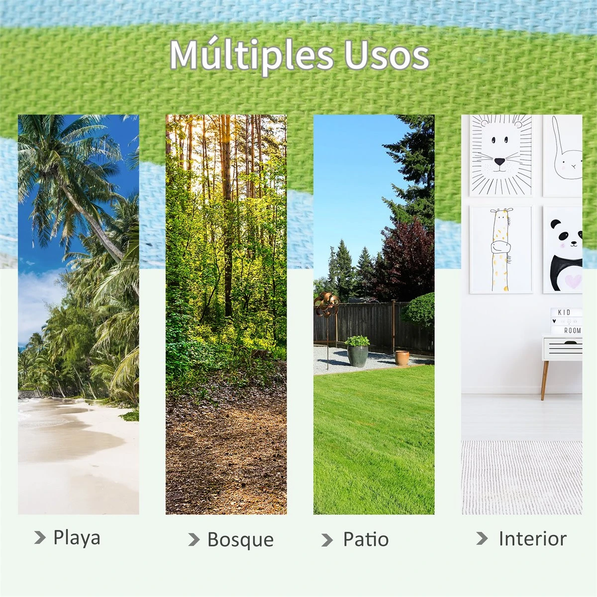 Outsunny Hamaca De Algodón Para Jardín 200x150 Cm Hamaca Colgante Portátil Carga Máx. 180 Kg Para Acampar Piscina Camping Rayas Multicolor 8 Outsunny Hamaca De Algodón Para Jardín 200x150 Cm Hamaca Colgante Portátil Carga Máx. 180 Kg Para Acampar Piscina Camping Rayas Multicolor - Imagen 6