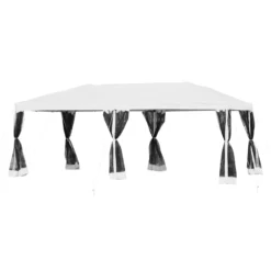 Outsunny Carpa 6x3m Plegable Gazebo Para Jardín Cenador Con 6 Cortinas Mosquitera Y Cremallera Bolsa Transporte Montaje Fácil Acero Tela Oxford Blanco