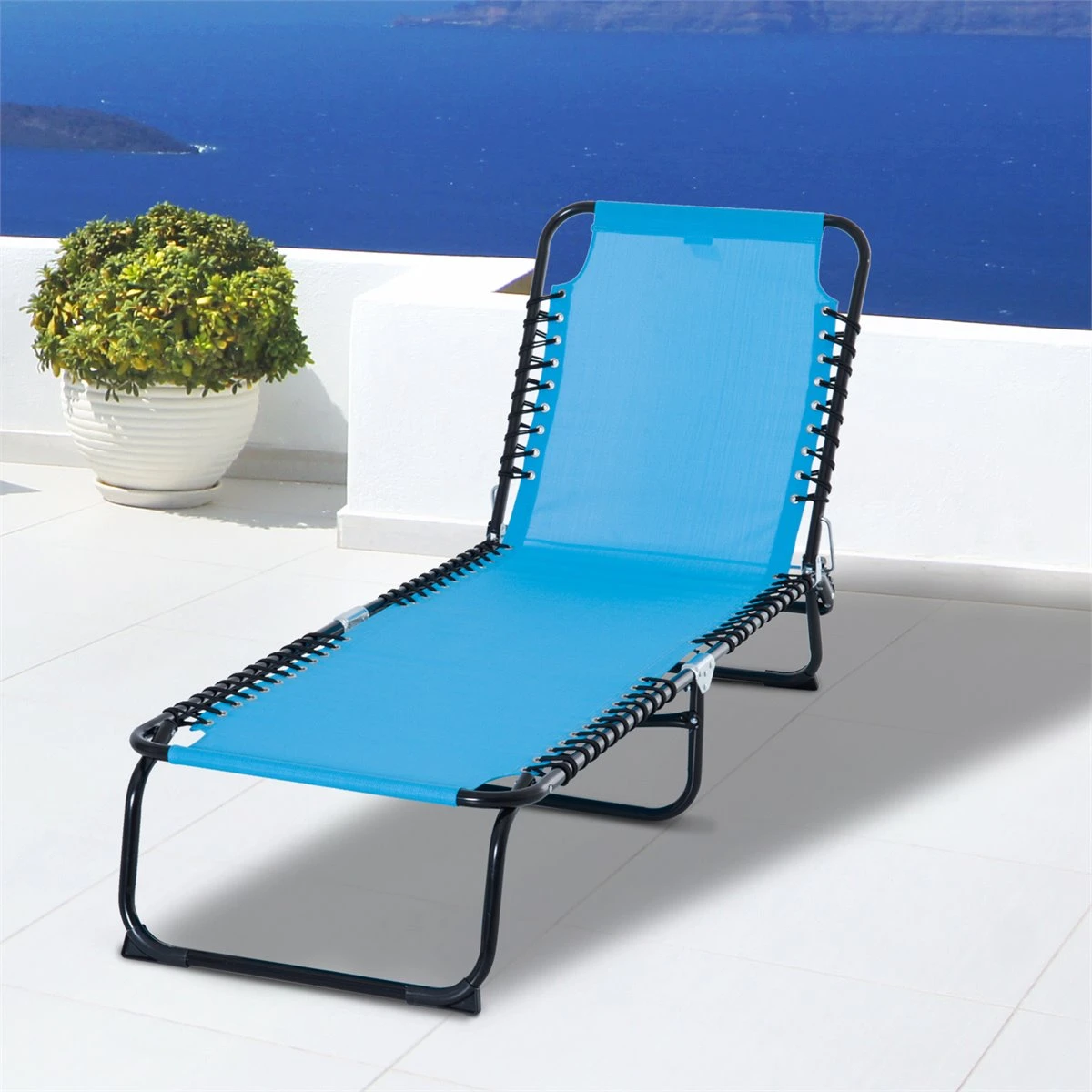 Outsunny Tumbona Plegable Y Ajustable De 4 Posiciones Silla Reclinable De Jardín Con Sistema De Cordones Para Exterior Marco Acero 197x58x76 Cm Azul Claro 4 Outsunny Tumbona Plegable Y Ajustable De 4 Posiciones Silla Reclinable De Jardín Con Sistema De Cordones Para Exterior Marco Acero 197x58x76 Cm Azul Claro - Imagen 2