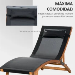 Outsunny Tumbona De Jardín Tipo Hamaca Con Altura De Respaldo Ajustable Reposacabeza Extraíble Y Marco De Madera Ergonómico Para Terraza Playa Exterior 180x56x72 Cm Negro -Tienda Barata Lounge Sol 9a42330abbd89349b811e0ba623c6aa73689ada9 30500ebd8a9d401d8dc8e3988fc5e9e8