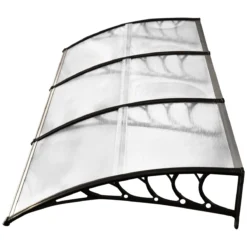 Outsunny Tejadillo De Protección Contra Sol Y Lluvia Para Puertas Ventanas Marquesina De Techo Diseño Moderno Aleación De Aluminio Duradero 90x295x23,5 Cm Transparente
