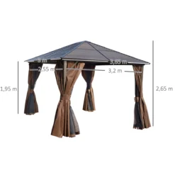 Outsunny Cenador De Jardín 300x365 Cm Marco De Aluminio Con Cortinas De Doble Capa Y Techo Metálico Para Reunión Familar Fiestas Bodas Negro Y Marrón -Tienda Barata Lounge Sol 9e26ae0cc1699cad401dcb24c6ab53352fb16998 98de45fd836240f8a27b46fb40cec466